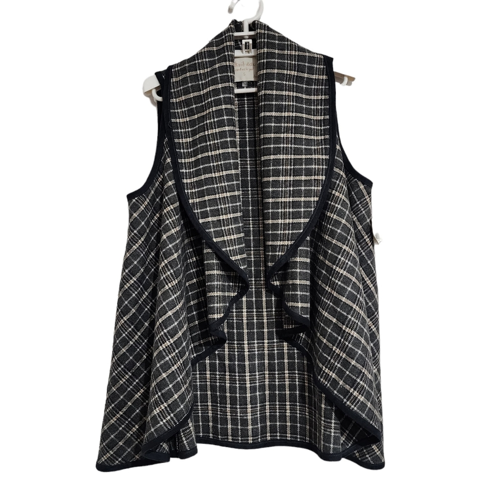 NWT Altar’d State Plaid Open Drape Front Cardigan Vest Sleeveless Jacket